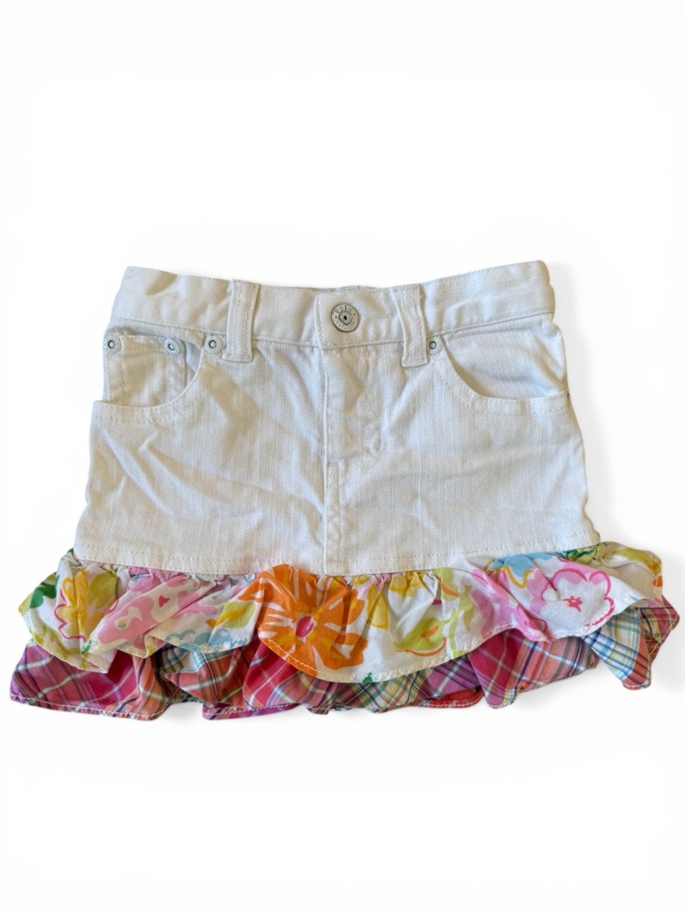 Polo Ralph Lauren White Denim Ruffle Skirt